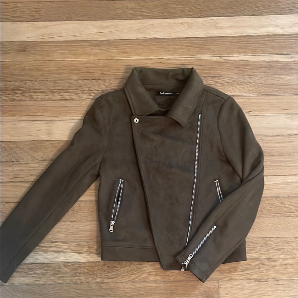Brown Suede Moto Jacket with Silver Zippers